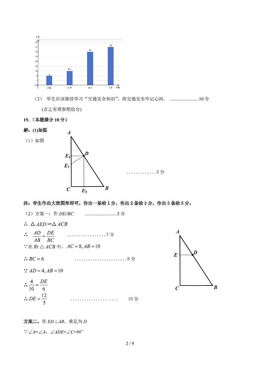 2016年1月质量监测九年级数学 参考答案第2页