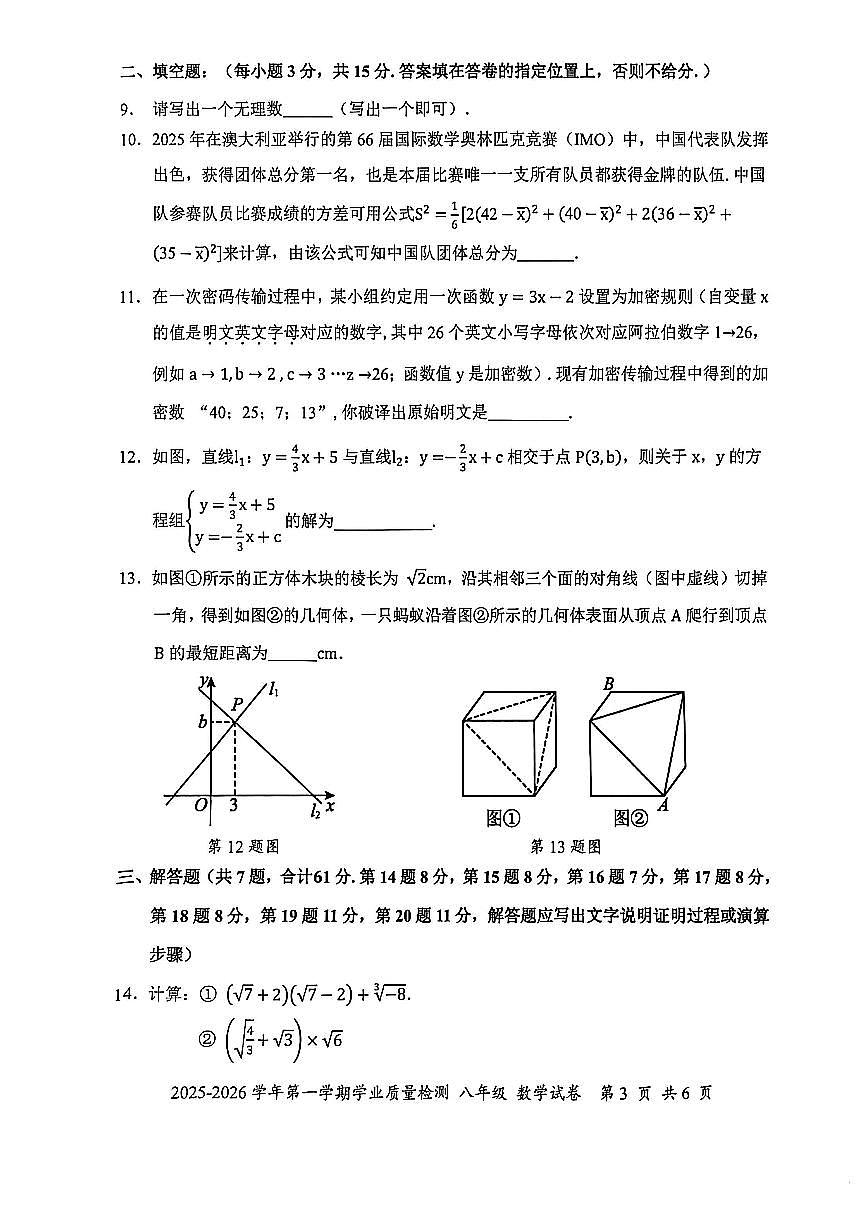 2025-2026学年深圳市罗湖区八年级上学期期末数学试卷（不含答案）第3页