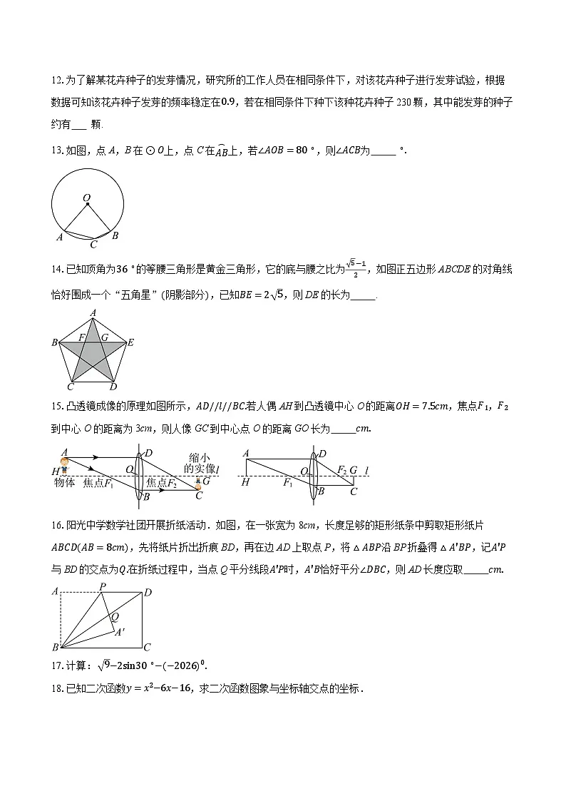 浙江省金华市婺城区2025-2026学年上学期九年级期末检测数学试题-普通用卷第3页