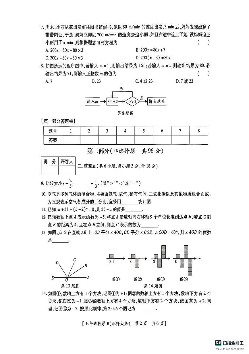 陕西省咸阳市彬州市公刘中学2025-2026学年七年级上学期期末数学试卷第2页