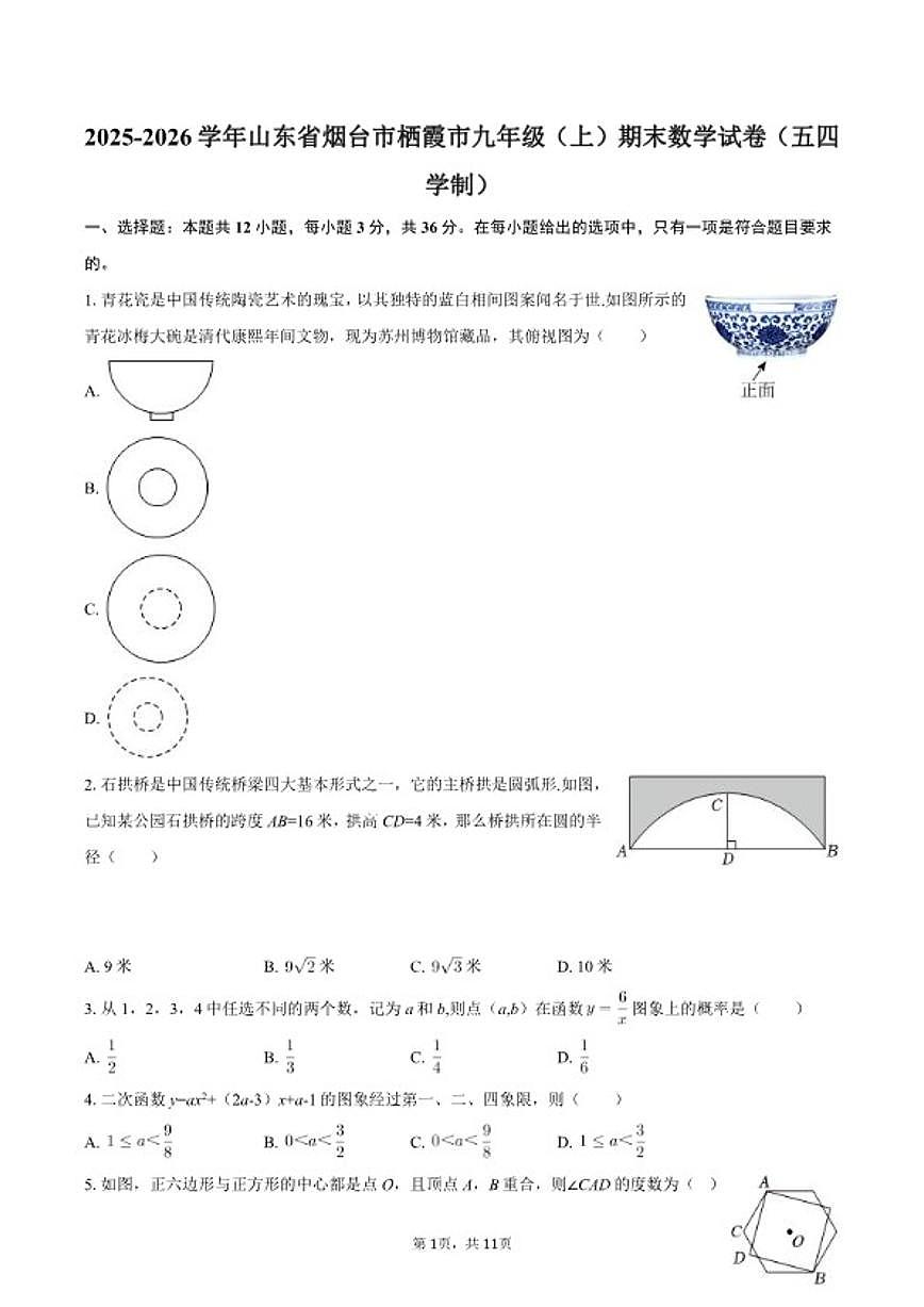 2025-2026学年山东省烟台市栖霞市九年级（上）期末数学试卷第1页