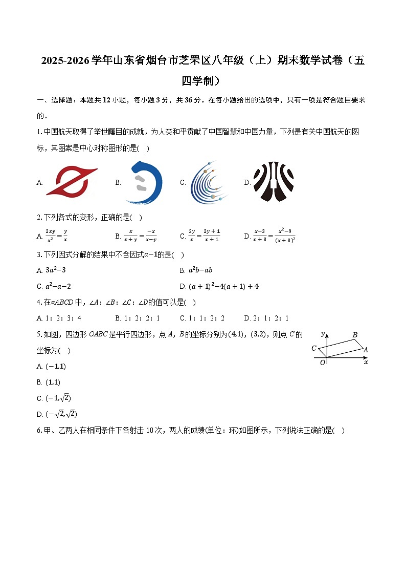 2025-2026学年山东省烟台市芝罘区八年级（上）期末数学试卷（五四学制）（含答案+解析）第1页