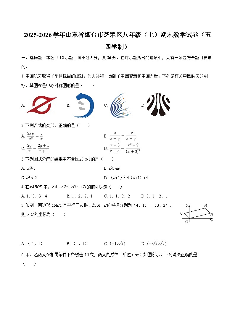 2025-2026学年山东省烟台市芝罘区八年级（上）期末数学试卷（五四学制）-自定义类型第1页