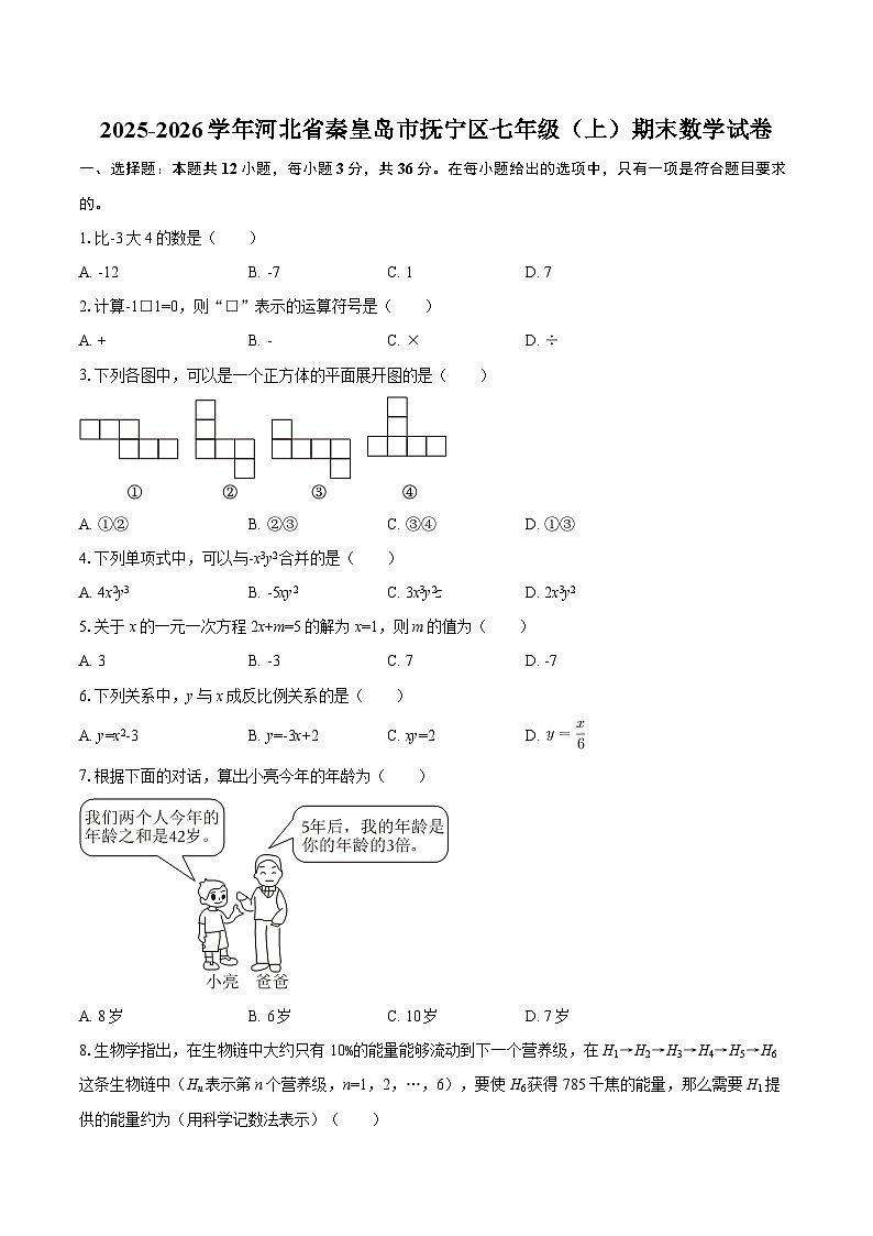 2025-2026学年河北省秦皇岛市抚宁区七年级（上）期末数学试卷-自定义类型第1页