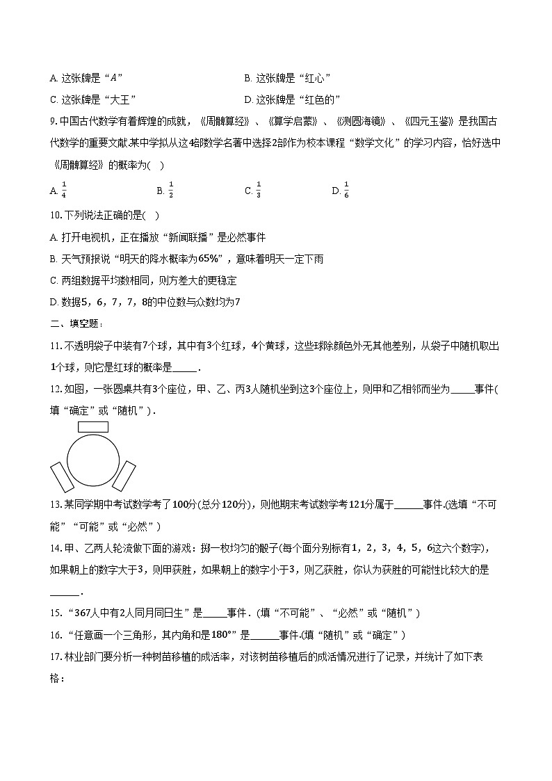 第三章 概率初步 单元复习 同步训练2024-2025学年北师大版（2024）七年级数学下册（含答案+解析）第2页
