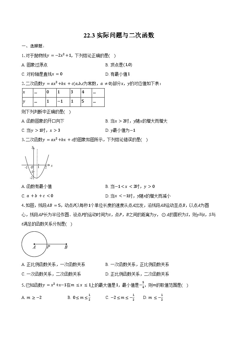 22.3 实际问题与二次函数 同步训练 2024-2025学年人教版 九年级数学上册（含答案+解析）第1页
