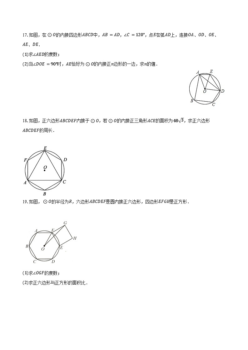 24.3 正多边形和圆   随堂练习   2024--2025学年人教版九年级数学上册（含答案+解析）第3页