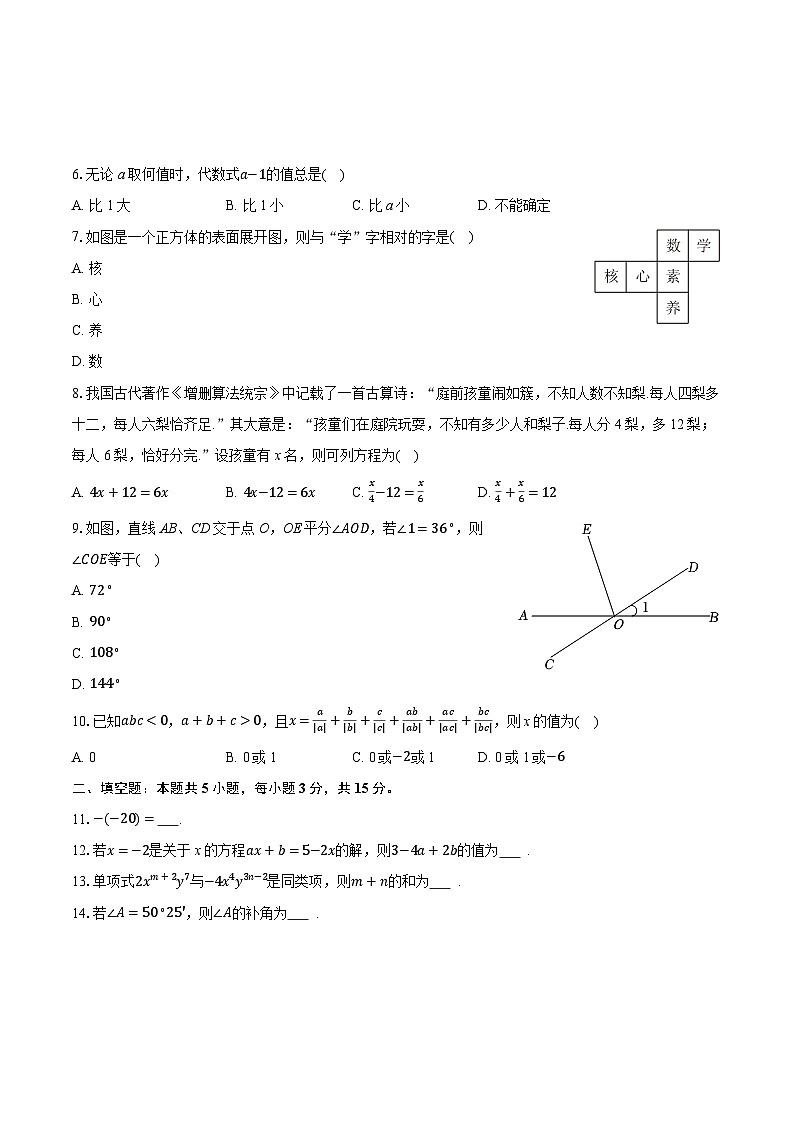 2025-2026学年广东省惠州五中教育集团七年级（上）期末数学试卷（含答案+解析）第2页