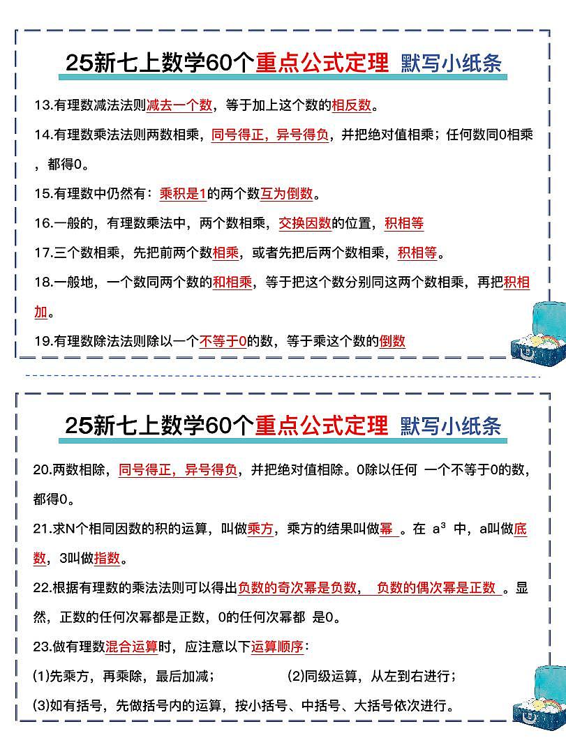 2024版人教版七年级上册数学期末60个重点公式知识点汇总第2页