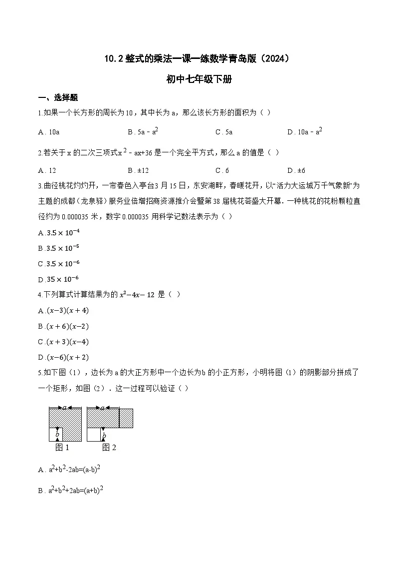 10.2整式的乘法一课一练数学青岛版（2024）初中七年级下册第1页
