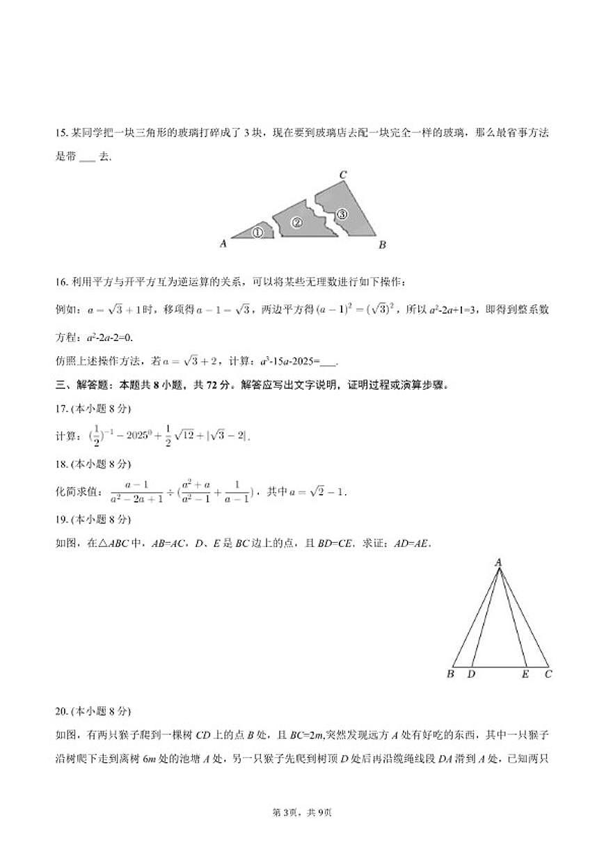 2025-2026学年湖南省邵阳市双清区八年级（上）期末数学试卷第3页