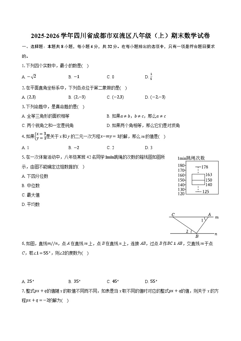 2025-2026学年四川省成都市双流区八年级（上）期末数学试卷（含答案+解析）第1页