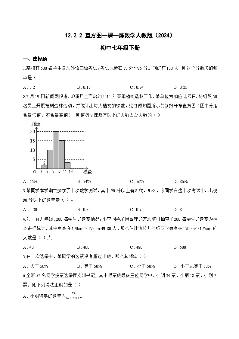 12.2.2 直方图一课一练数学人教版（2024）初中七年级下册第1页