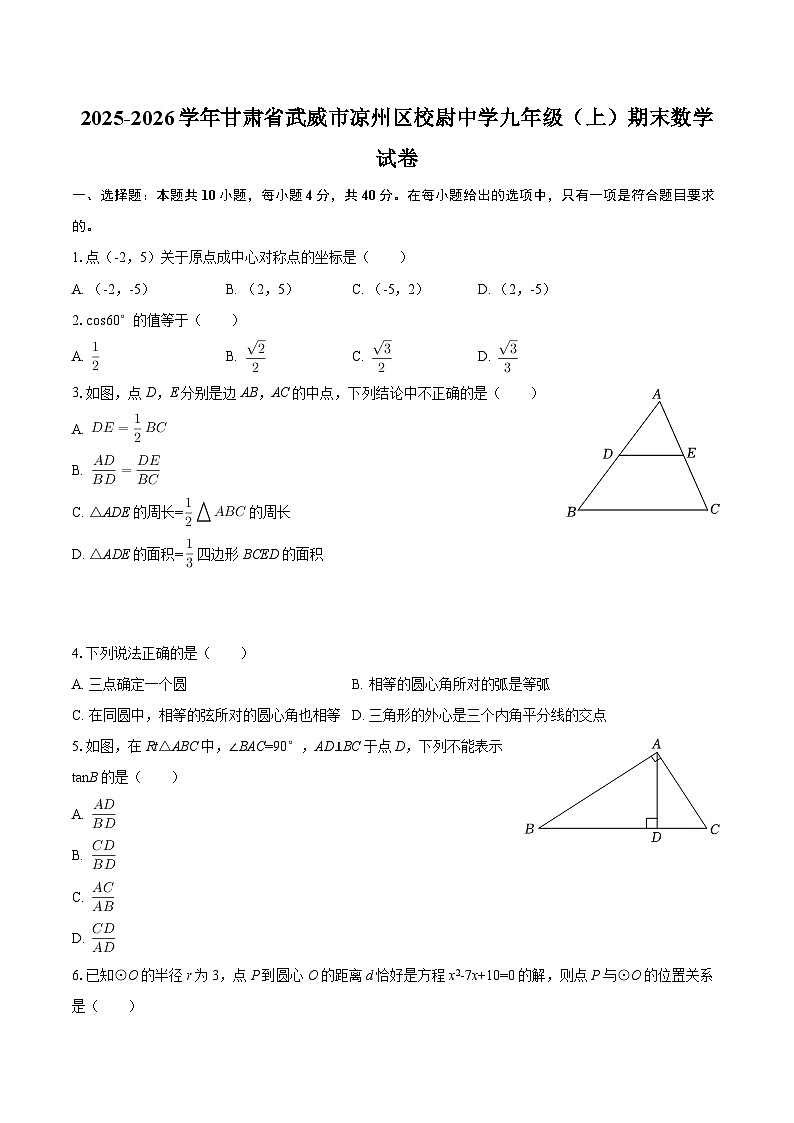 2025-2026学年甘肃省武威市凉州区校尉中学九年级（上）期末数学试卷-自定义类型第1页