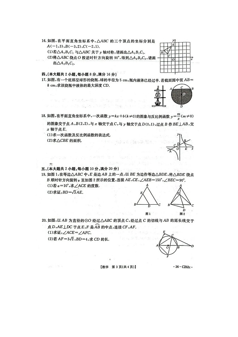 安徽省池州市2025-2026学年度九年级第一学期期末检测卷数学试卷及答案第3页