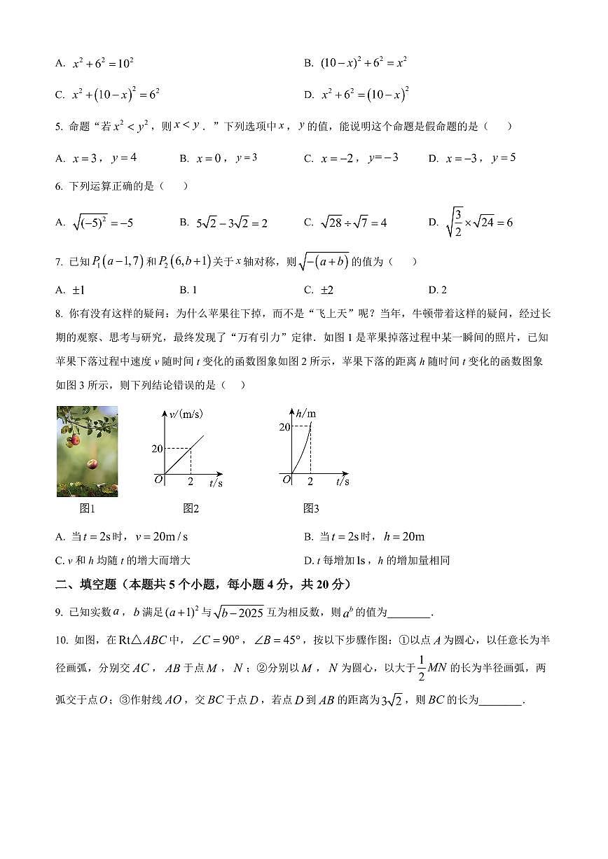 四川省达州市达川区2025-2026学年八年级上学期期末考试数学试题（原卷+解析）第2页