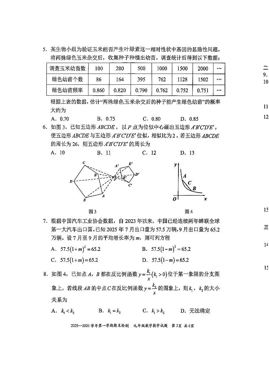 2025-2026学年广东省深圳市福田区九年级（上）期末数学试题（含答案）第2页