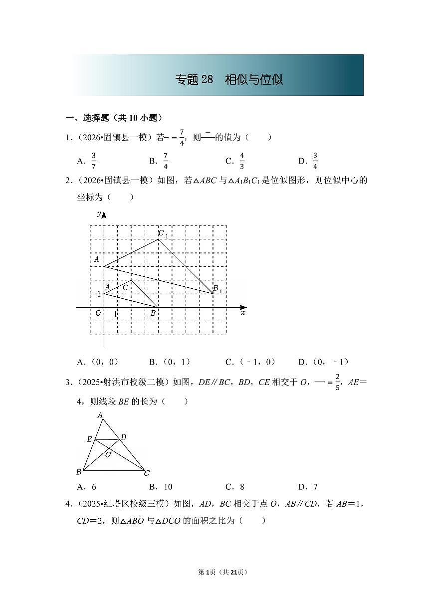 中考数学第一轮复习专题28 相似与位似（专项练习含答案）第1页