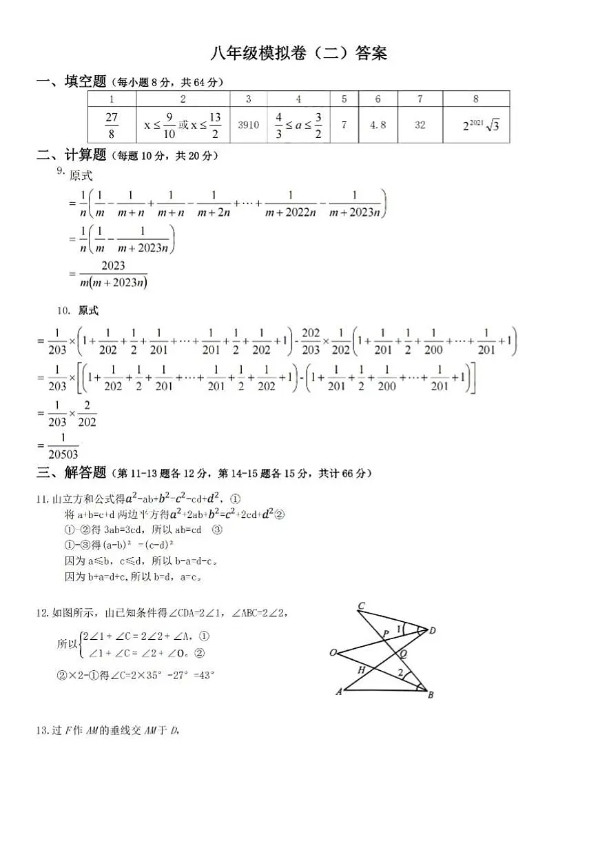 2025年冬季世界少年数学奥林匹克竞赛省赛（八年级）思维能力测评模拟试题（二）_(含答案_)第3页