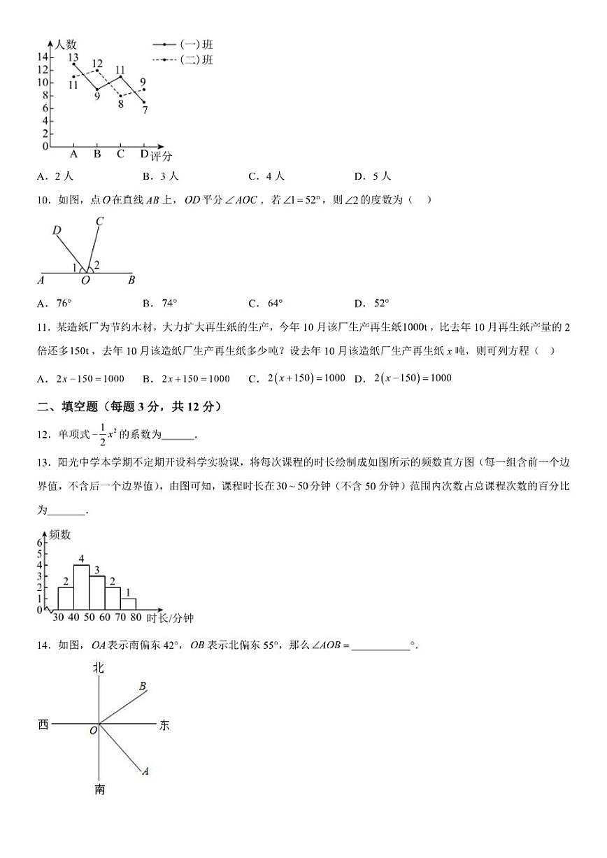 甘肃省酒泉市敦煌市第二中学2025-2026学年上册七年级数学期末试卷（含答案）第2页
