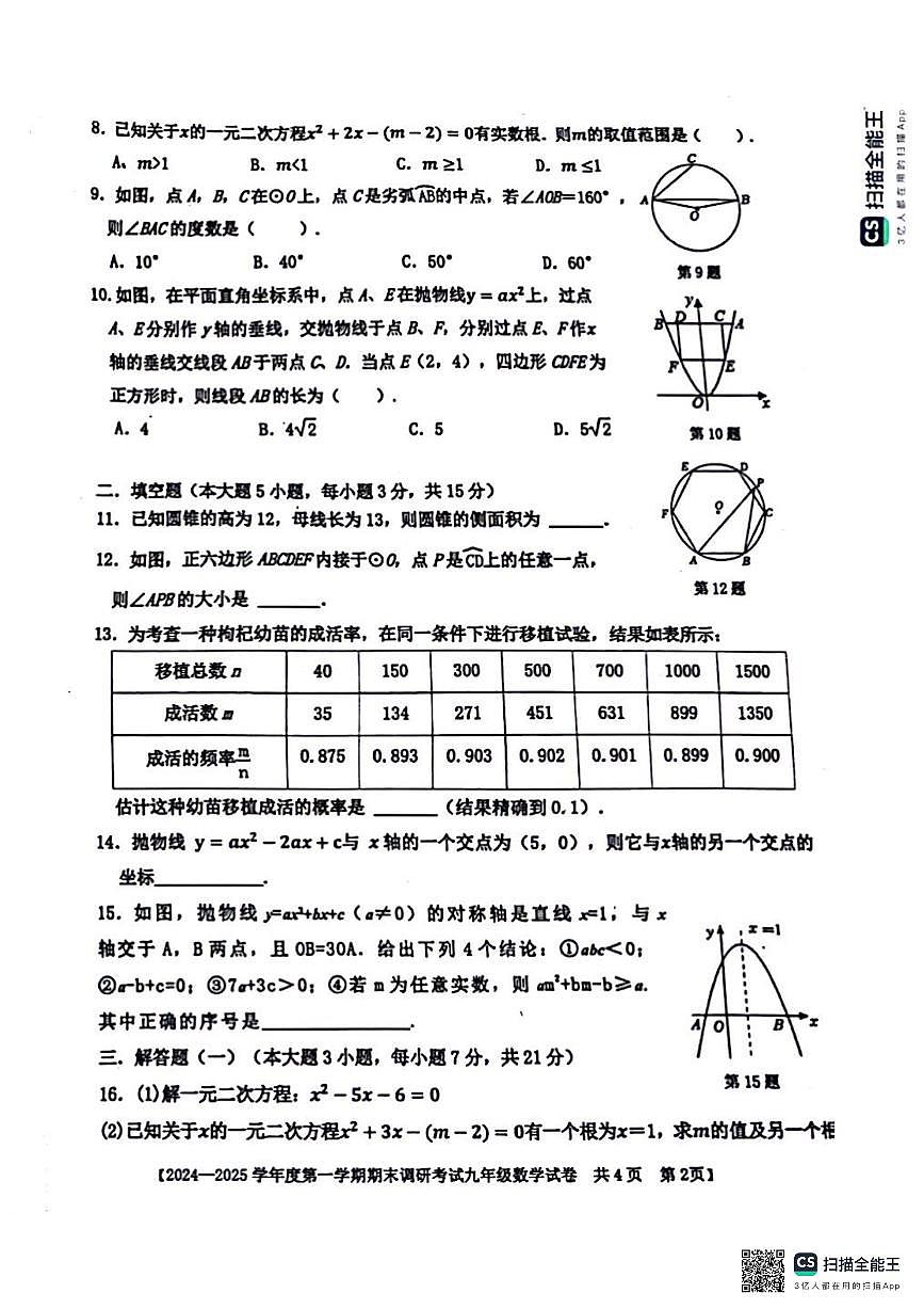 广东省湛江市雷州市2024-2025学年九年级上学期1月期末数学试题第2页