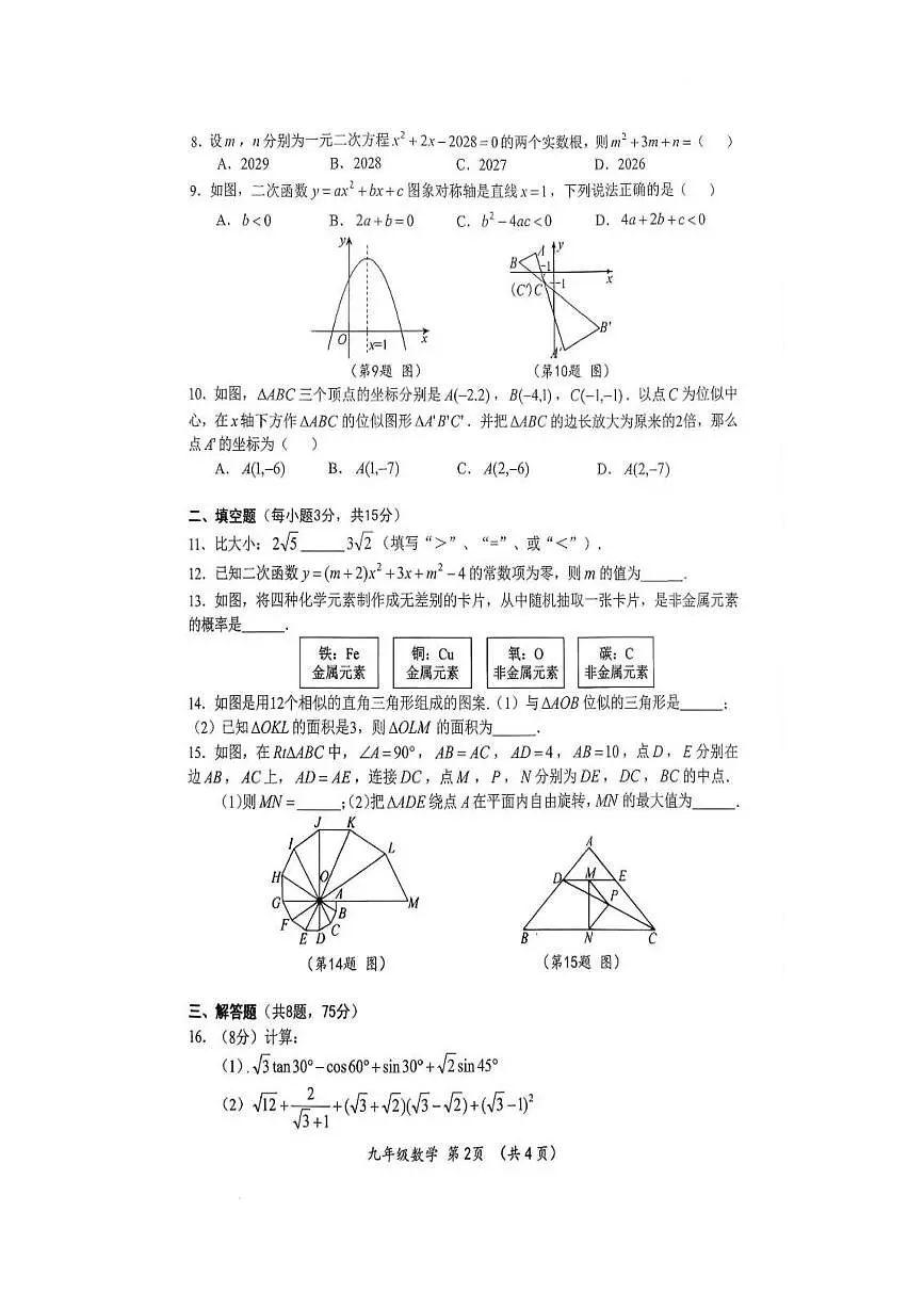 河南南阳市桐柏县2025-2026学年九年级上学期2月期末数学试题含答案第2页