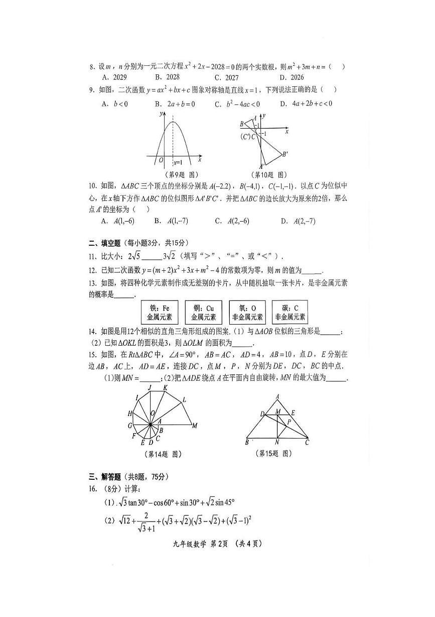 河南南阳市桐柏县2025-2026学年九年级上学期2月期末数学试题含答案第2页