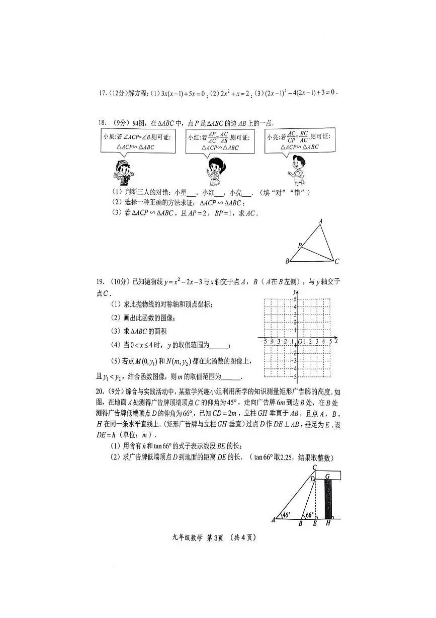 河南南阳市桐柏县2025-2026学年九年级上学期2月期末数学试题含答案第3页