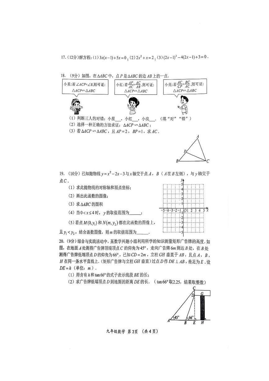 河南南阳市桐柏县2025-2026学年九年级上学期2月期末数学试题含答案第3页