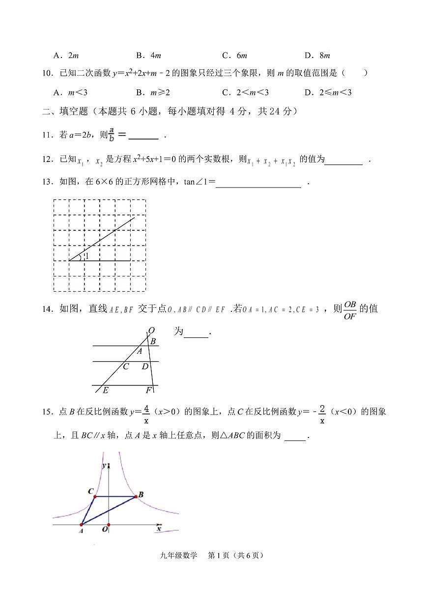 福建省漳州市平和县2025-2026学年九年级上学期期末质量检测数学试卷含答案第3页