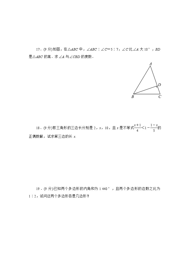 第8章三角形测试卷2025-2026学年华东师大版数学七年级下册（含答案）第3页