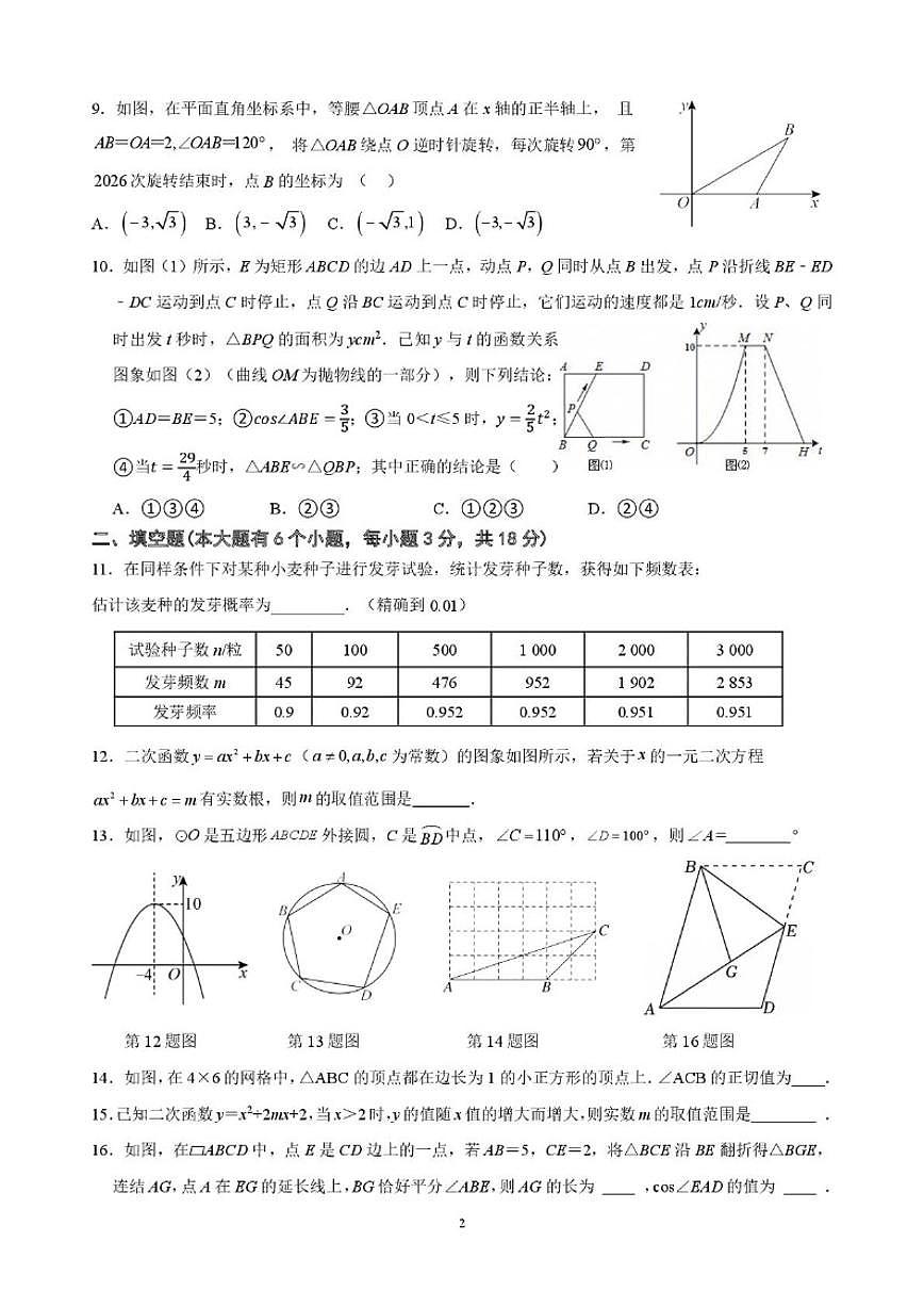 2025-2026学年浙江省杭州市翠苑中学上学期九年级1月月考数学（无答案）试卷第2页