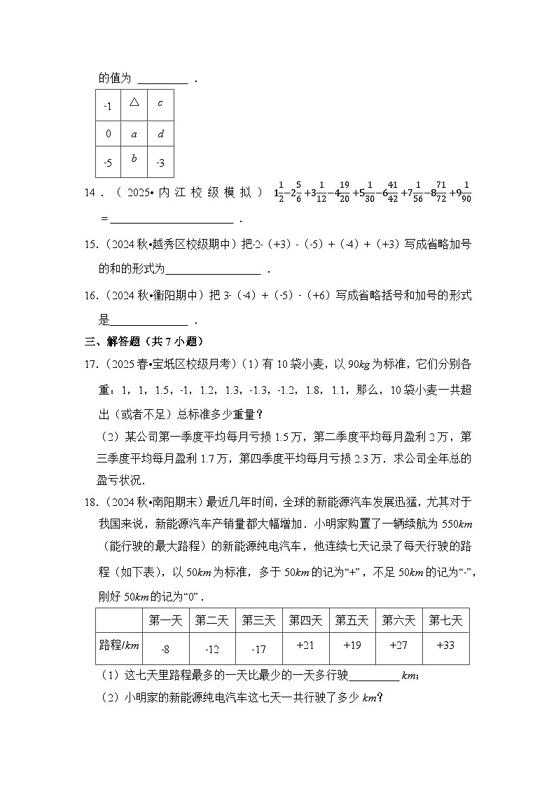 2025-2026学年人教版七年级上册数学期末备考练习-专题02 有理数的加法与减法（含答案）第3页