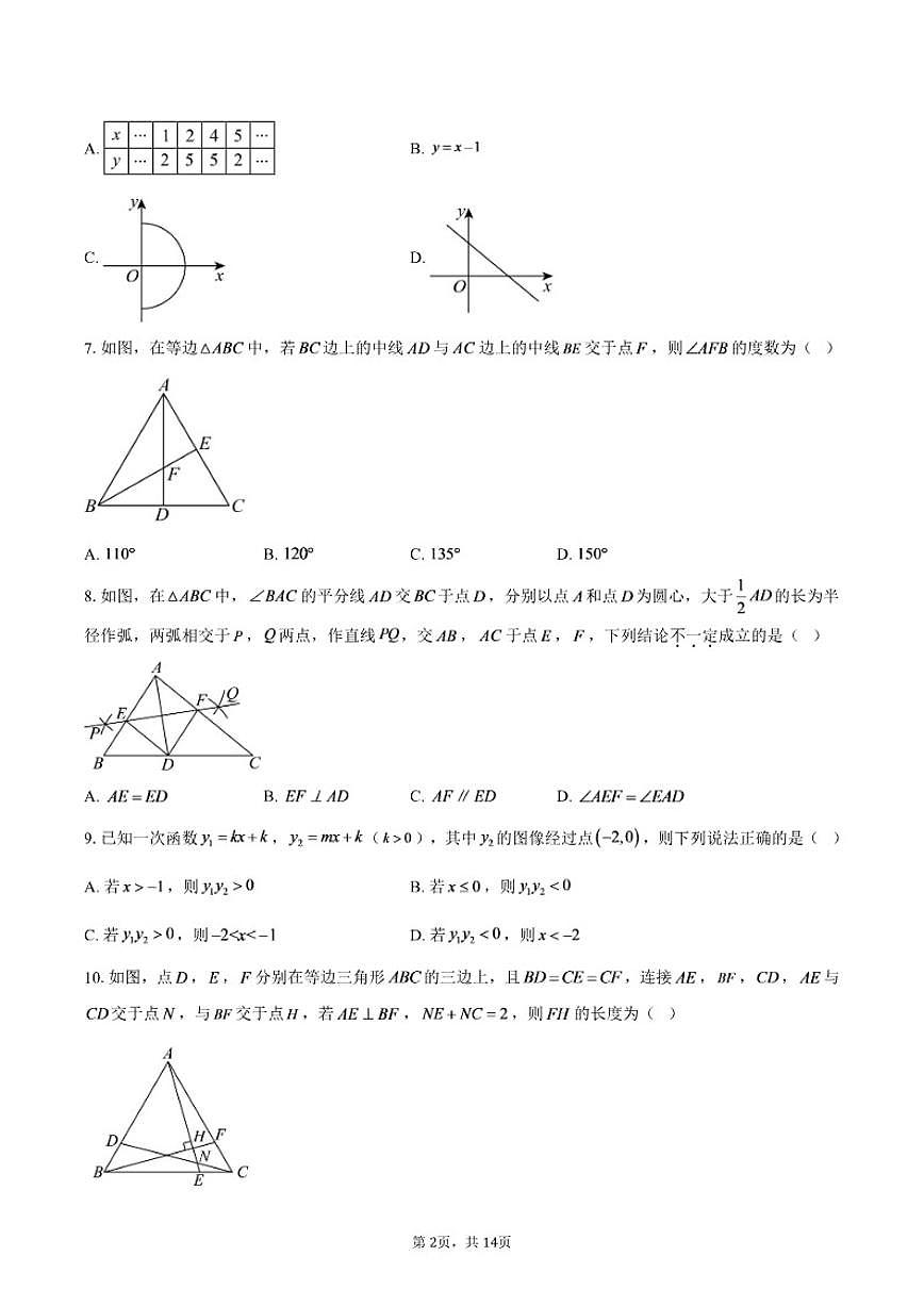 2025-2026学年浙江省台州市临海市八年级上学期期末数学试题（含答案）第2页