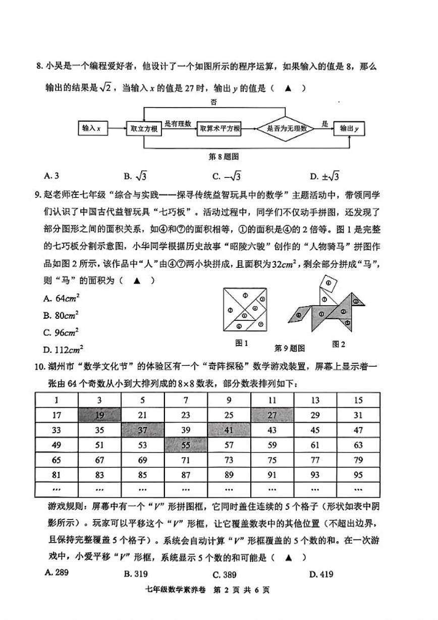 2025-2026学年浙江省湖州市吴兴区上学期七年级上册期末数学（无答案）试卷第2页