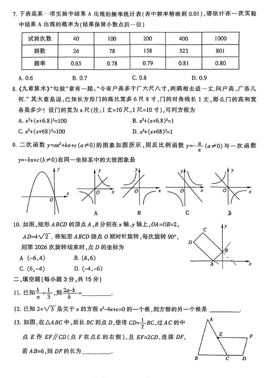 2025-2026学年河南省平顶山上学期九年级期末数学_(含答案_)试卷第2页