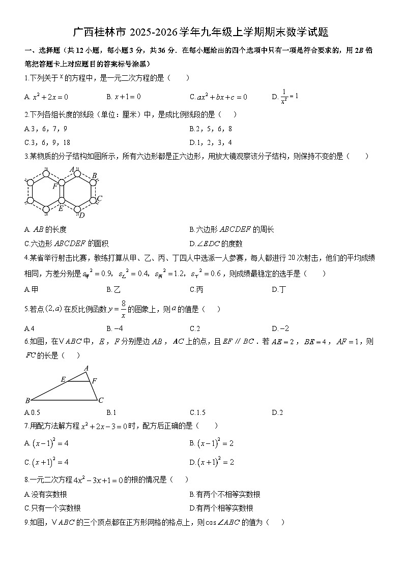 2025-2026学年广西桂林市九年级上学期期末数学试卷（学生版）第1页