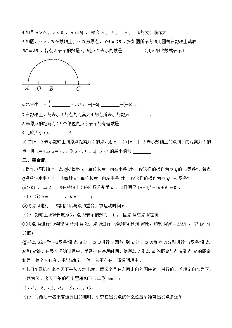 1. 数轴一课一练数学华东师大版（2024）初中七年级上册(无答案)第2页