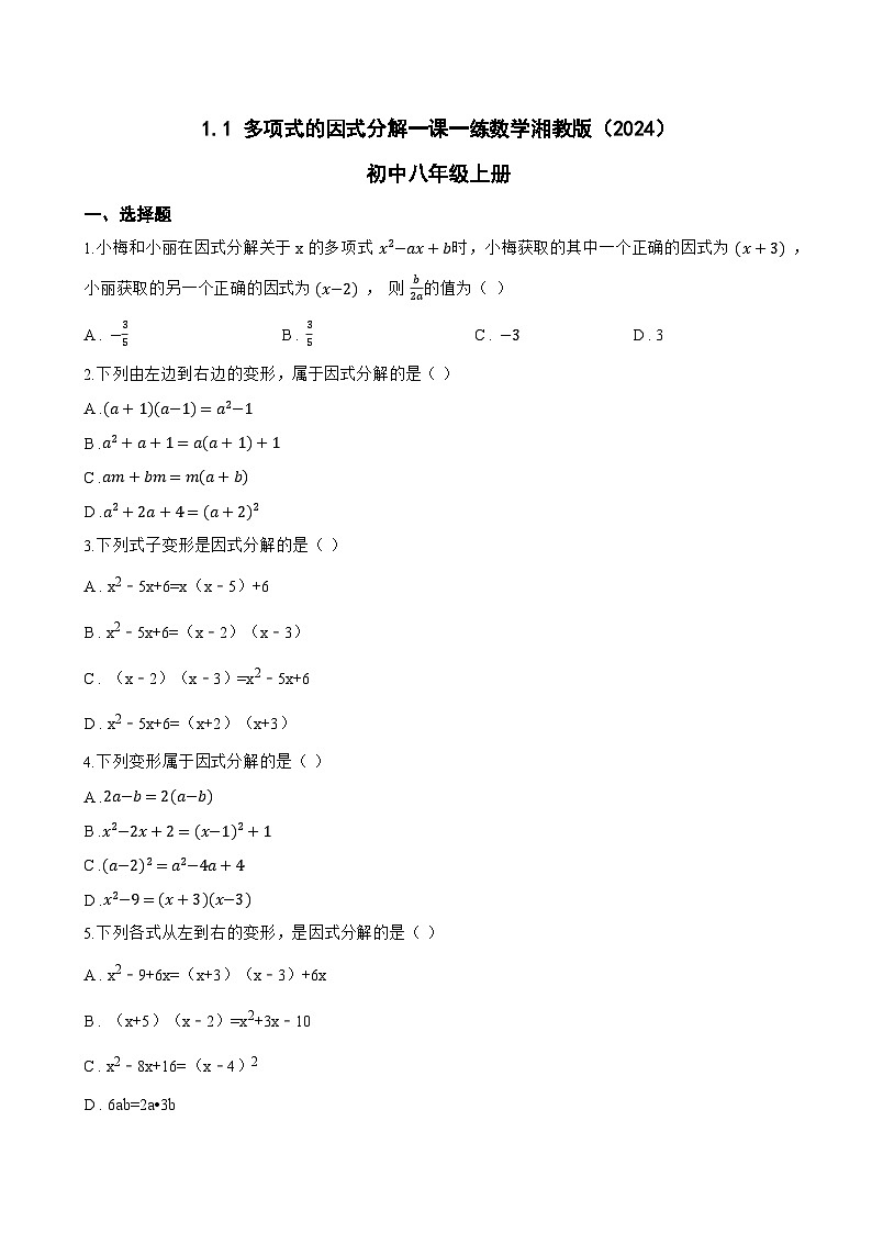 1.1 多项式的因式分解一课一练数学湘教版（2024）初中八年级上册(无答案)第1页
