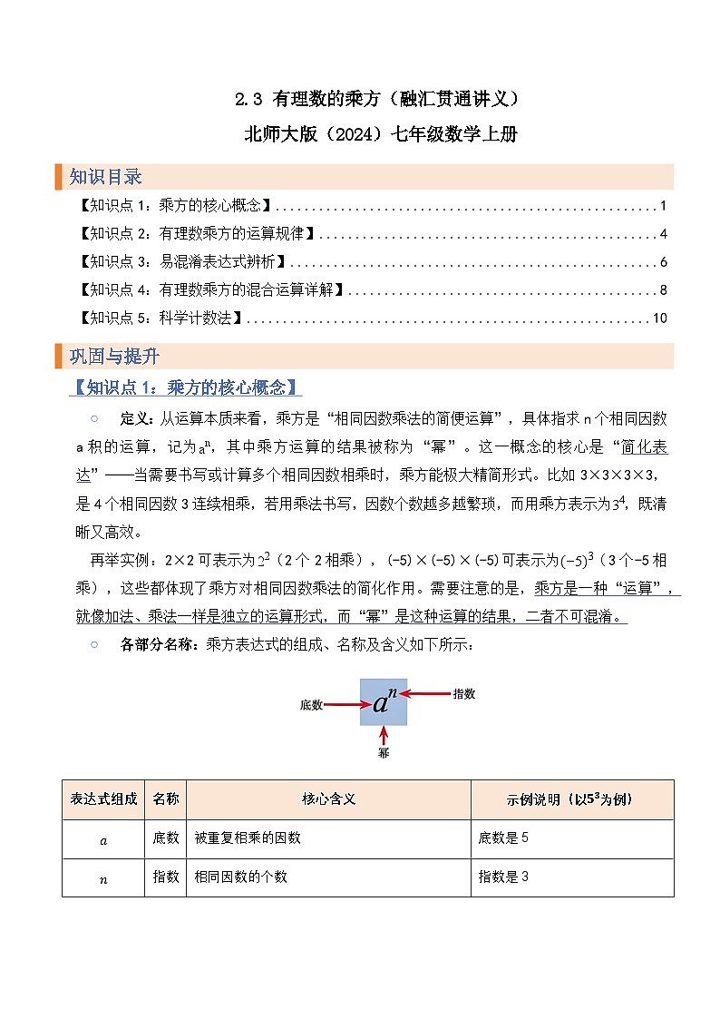 2.4有理数的乘方（融汇贯通讲义）北师大版（2024）七年级数学上册（解析版）第1页