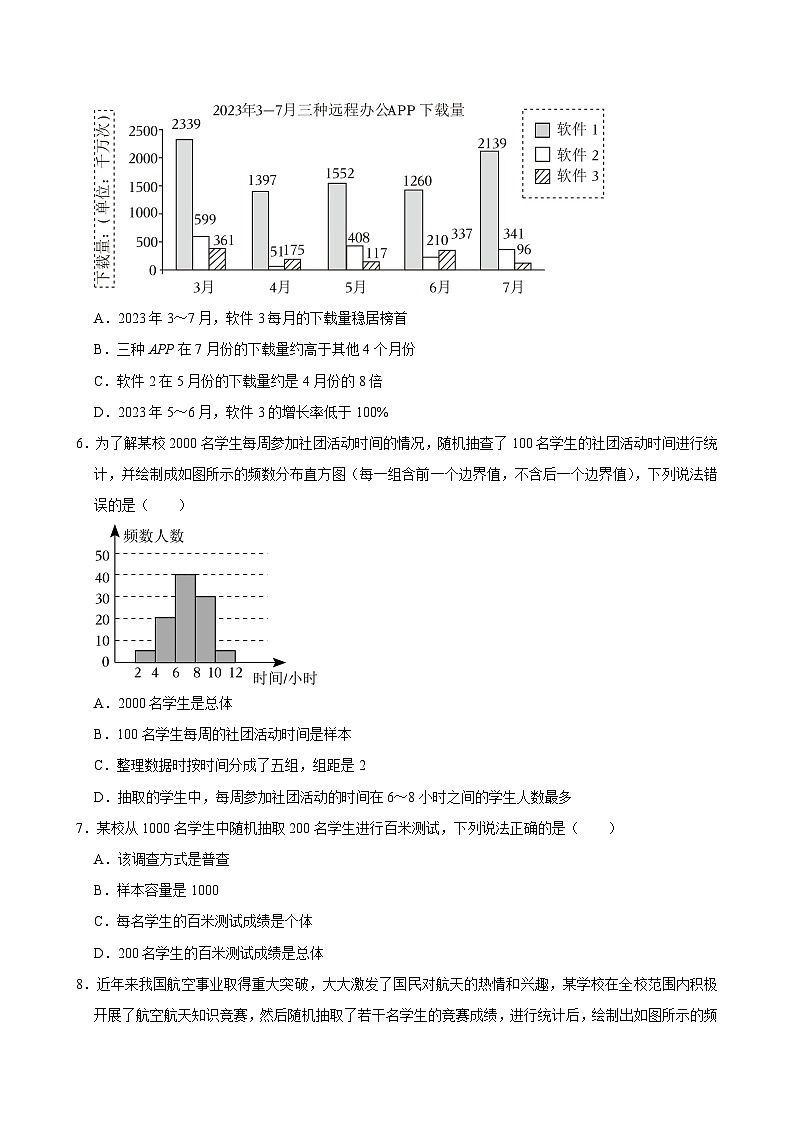 第六章 数据的收集与整理 期末单元复习题（2）2024-2025学年北师大版数学七年级上册(含答案）第2页