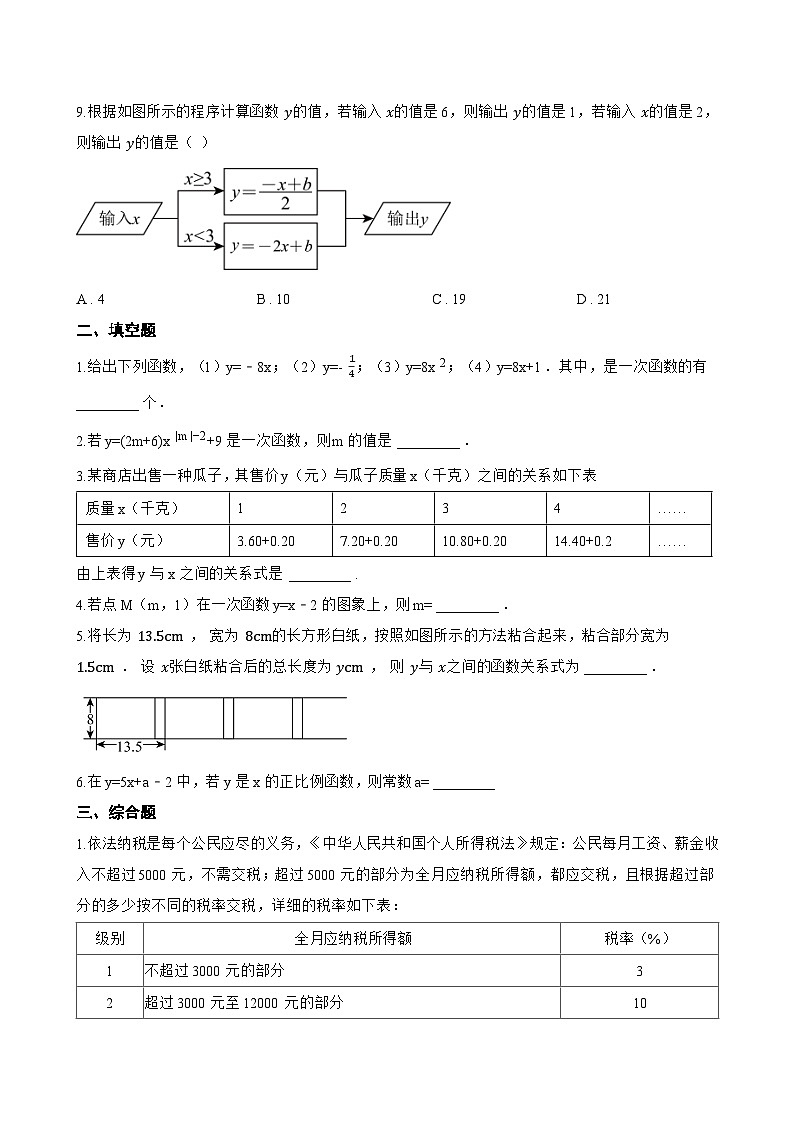 2 认识一次函数一课一练数学鲁教版（五四制）（2024）初中七年级上册(无答案)第2页