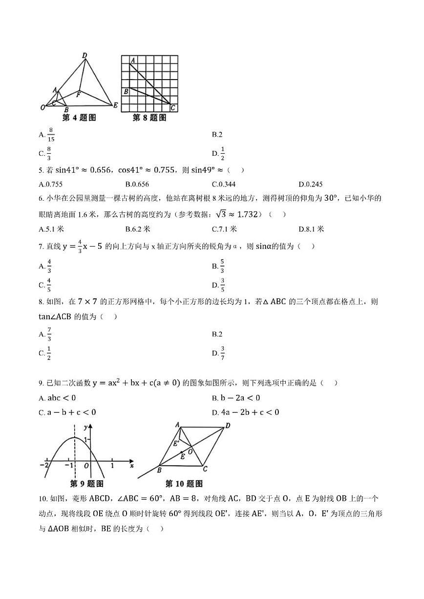 2025-2026学年安徽省亳州市蒙城县上学期1月月考九年级数学（含答案）试卷第2页