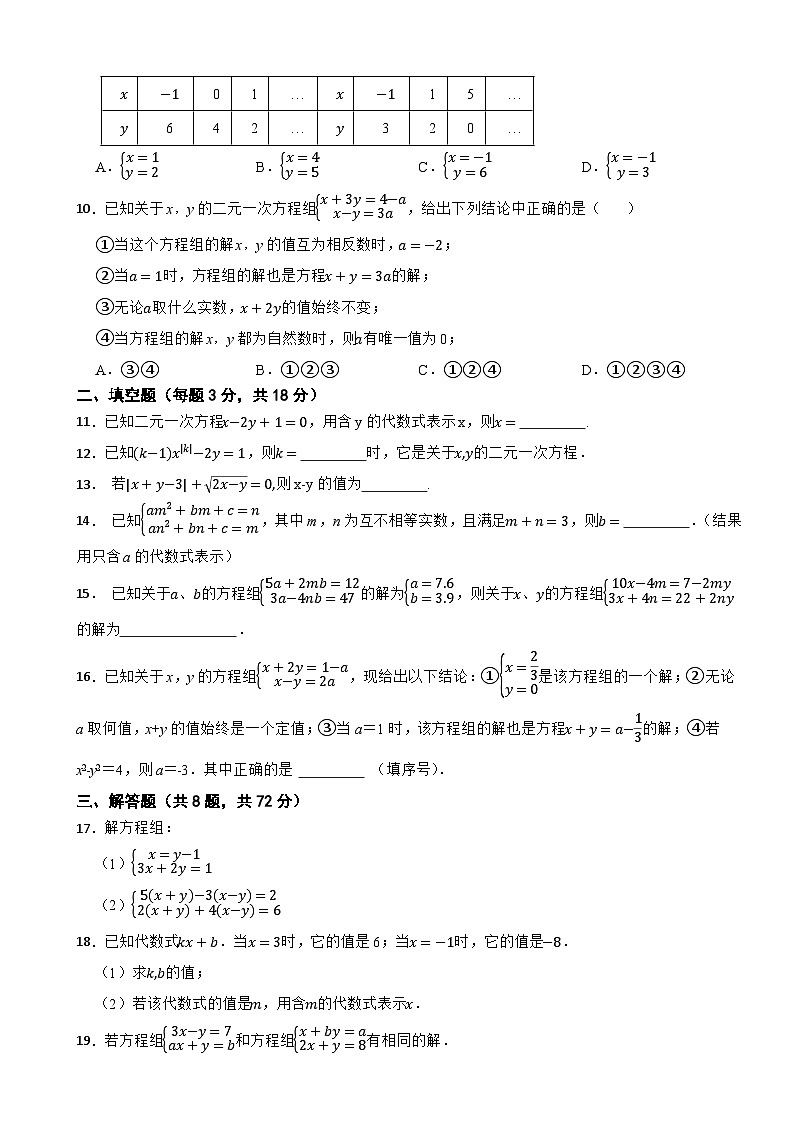 七年级数学下册 第2章 二元一次方程组 单元测试题（二）浙教版（含解析）第2页