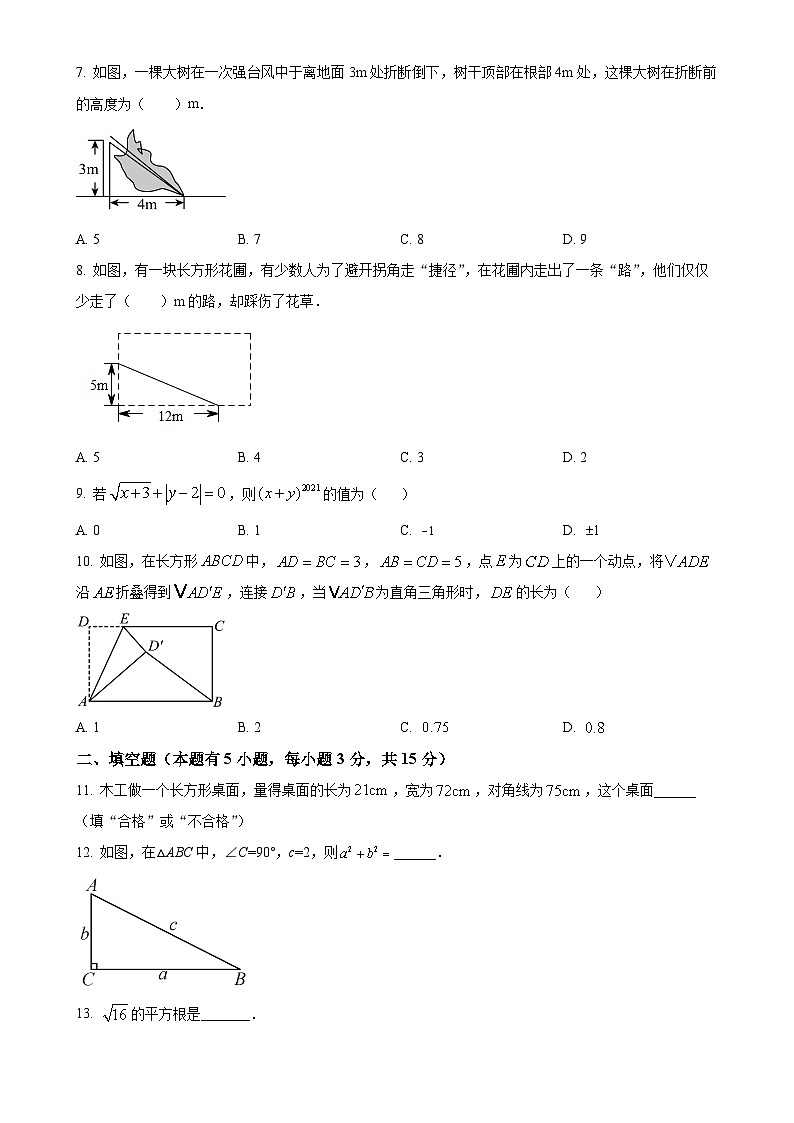 广东省河源市江东新区河源东岸学校八年级上学期第一次月考数学试题（原卷版）-A4第2页