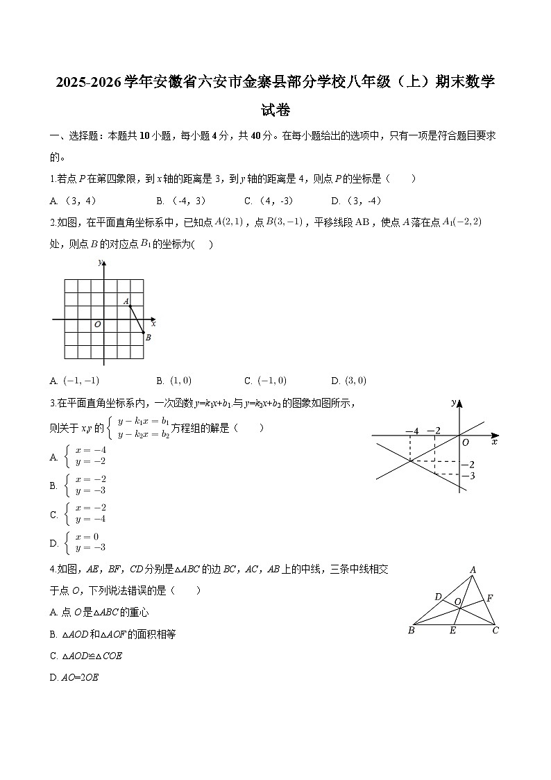 安徽省六安市金寨县部分学校2025-2026学年八年级上学期期末 数学试卷第1页