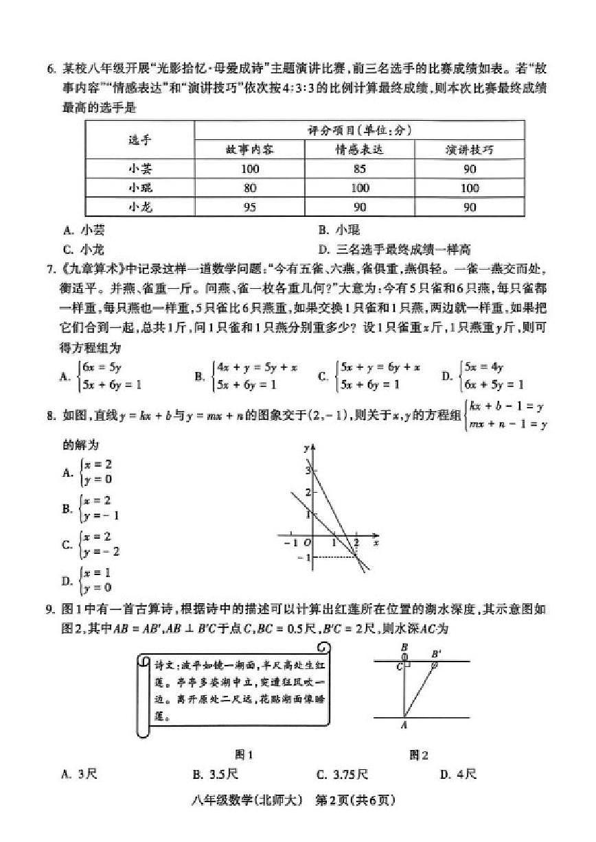 2025-2026学年山西省晋中市左权县上学期八年级期末数学试题（含答案）第2页