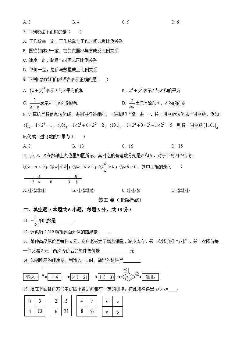 广东省肇庆市四会市肇庆高新区大旺中学七年级上学期期中考试数学试卷（原卷版）-A4第2页