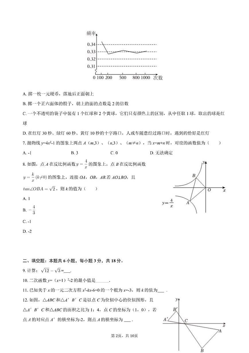 2025-2026学年吉林省长春市榆树市慧望中学九年级（上）期末数学试卷第2页