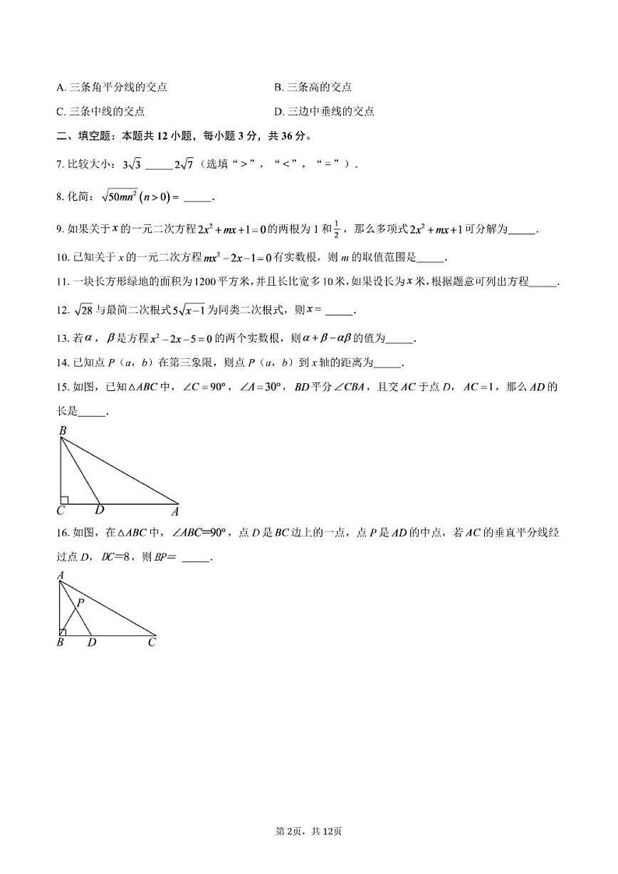 上海市浦东新区民办欣竹中学2025-2026八年级上学期期末考试数学-自定义类型试卷第2页